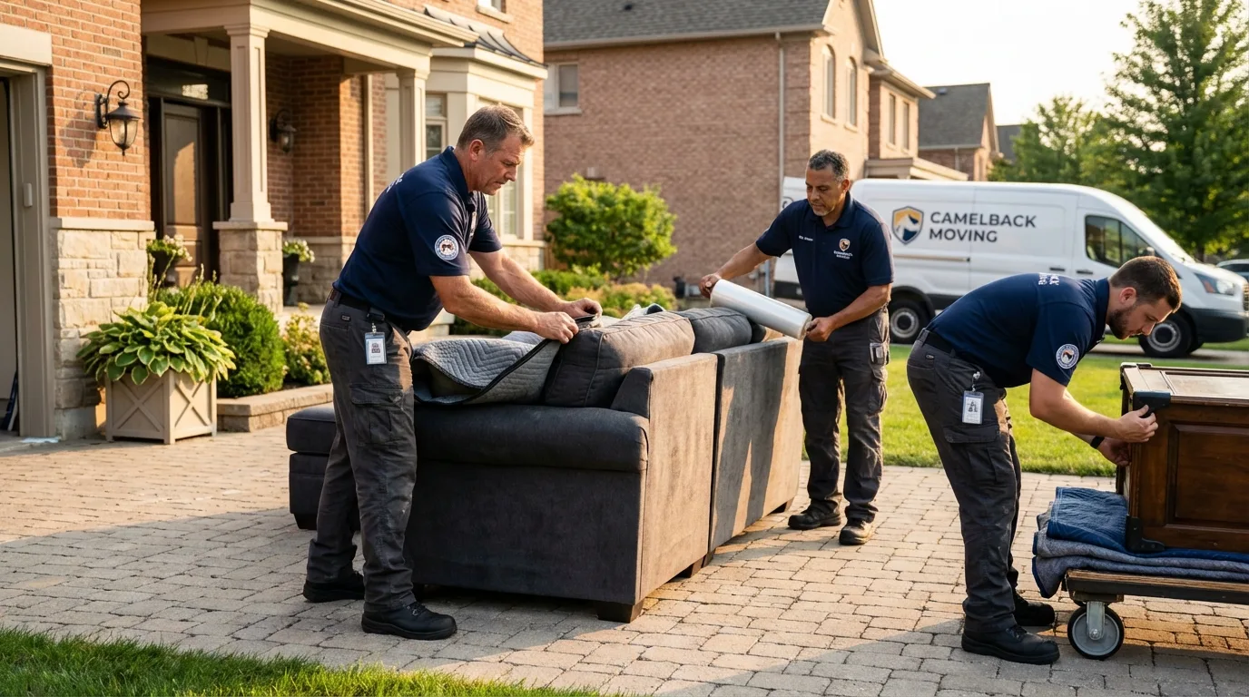 Large estate moving crew wrapping furniture in Malibu, CA